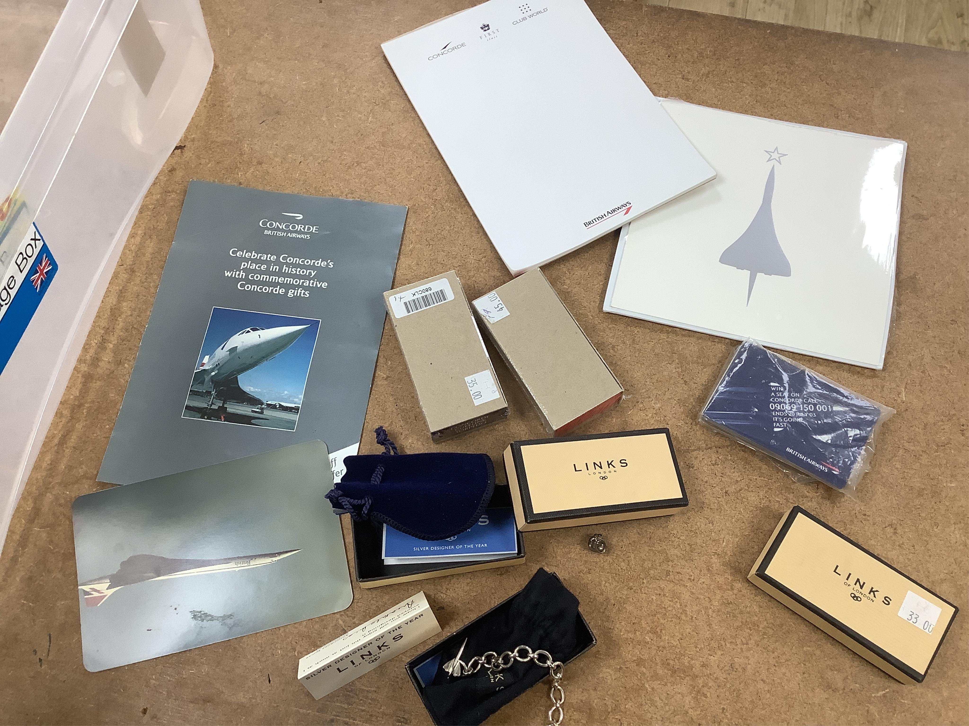 Concorde memorabilia: including silver baggage tags, key rings, Wedgwood photo frames, diaries, wallet, magazines and newspapers etc. condition - fair to good, some items unused